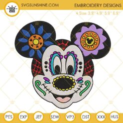 Mickey Mouse Sugar Skull Embroidery Design, Day Of The Dead Mickey Embroidery File
