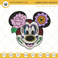 Minnie Mouse Sugar Skull Embroidery Design, Disney Minnie Day Of The Dead Embroidery File