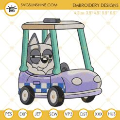 Muffin Driving A Police Car Embroidery Files, Muffin Bluey Embroidery Designs