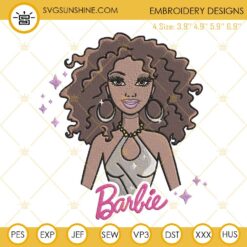 Barbie Afro Curly Hair Embroidery Design, American African Barbie Doll Embroidery Pattern File