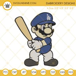 Super Mario Los Angeles Dodgers Embroidery Design, Mario LA Baseball Embroidery Download File