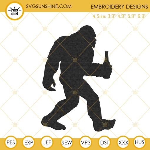 Bigfoot Beer Embroidery Designs, Sasquatch Drinking Embroidery Files