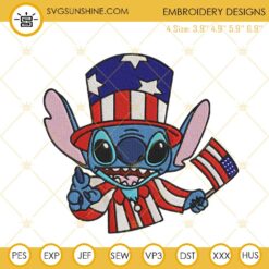 Disney Stitch With USA Flag Embroidery Design, Stitch American Patriotic Embroidery File