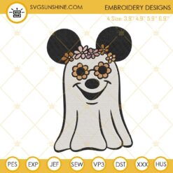 Mickey Mouse Floral Ghost Halloween Embroidery Pattern Design Download