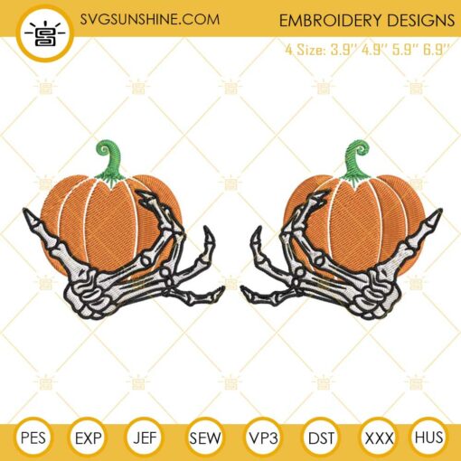 Skeleton Boob Hands Pumpkin Embroidery Design, Halloween Skeleton Hands Embroidery Pattern File