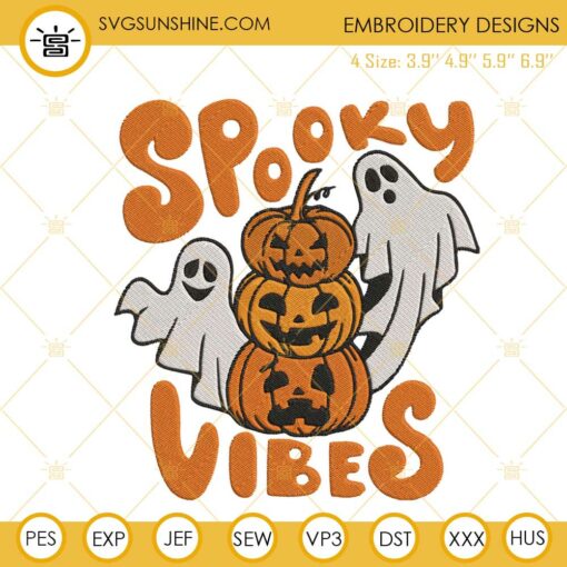 Spooky Vibes Embroidery Designs, Halloween Ghost Pumpkin Embroidery Files