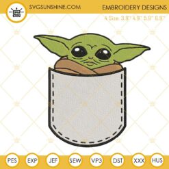 Baby Yoda In Pocket Embroidery Designs, Star Wars Embroidery Pattern Files For Shirt