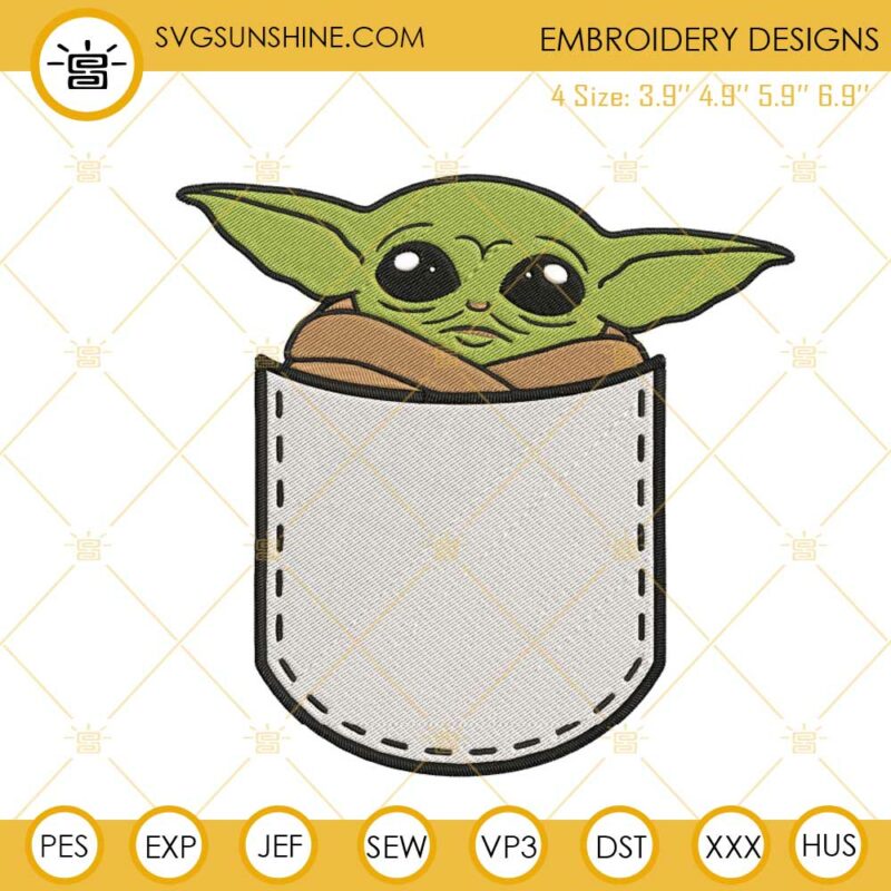 Baby Yoda In Pocket Embroidery Designs, Star Wars Embroidery Pattern