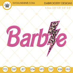 Barbie Pink Leopard Lightning Bolt Embroidery Designs, Barbie Embroidery Pattern Files