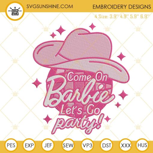 Come On Barbie Let's Go Party Disco Ball Embroidery Designs, Barbie Cowgirl Embroidery Pattern Files