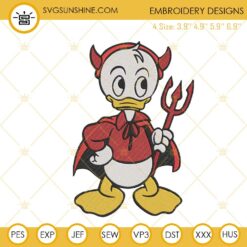 Huey Duck Devil Embroidery Designs, Baby Duck Halloween Embroidery Pattern Files