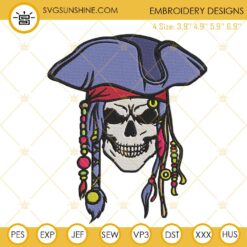 Jack Sparrow Skull Embroidery Designs, Pirate Skull Embroidery Pattern Files