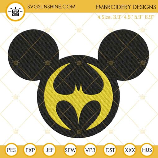 Mickey Head Battman Machine Embroidery Designs, Mickey Superhero Embroidery Files