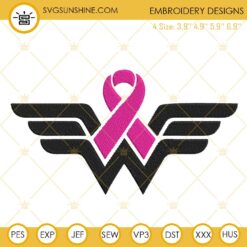 Wonder Woman Pink Ribbon Embroidery Design, Superheroes Breast Cancer Awareness Embroidery File