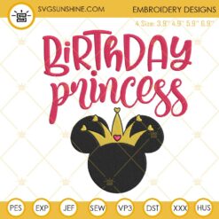 Birthday Princess Disney Mouse Head Machine Embroidery Design Files