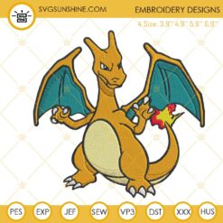 Charizard Machine Embroidery Designs, Fire Lizard Pokemon Embroidery Files