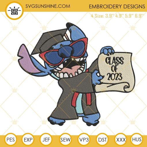 Disney Stitch Graduation Class Of 2023 Machine Embroidery Designs