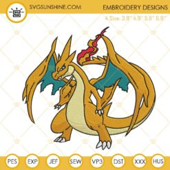 Mega Charizard Machine Embroidery Designs, Pokemon Embroidery Files