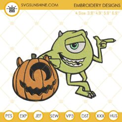 Mike Wazowski With Pumpkin Machine Embroidery Designs, Inc Monsters Halloween Embroidery Files