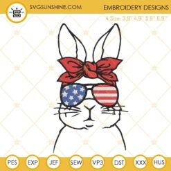 American Rabbit Sunglasses Machine Embroidery Designs, Cute Bunny 4th Of July Embroidery Files