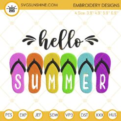 Hello Summer Flip Flops Embroidery Designs, Summer Beach Embroidery Files