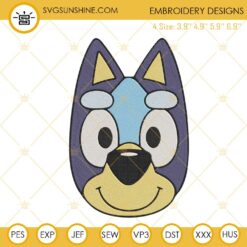 Bluey Face Machine Embroidery Design, Disney Blue Dog Embroidery File