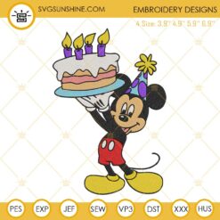 Mickey Mouse Birthday Cake Machine Embroidery Design, Disney Birthday Party Embroidery File