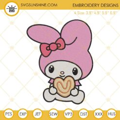 My Melody With Concha Machine Embroidery Design, Kawaii Sanrio Rabbit Pan Dulce Embroidery File