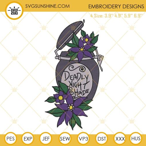Deadly Nightshade Embroidery Designs, Nightmare Before Christmas Potion Bottle Embroidery Files