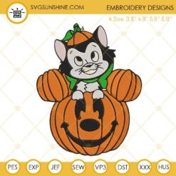 Figaro Cat Pumpkin Embroidery Designs, Disney Cat Halloween Embroidery Files