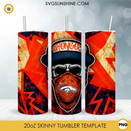 Denver Broncos Skull Hat Bandana 20oz Skinny Tumbler Template Design PNG