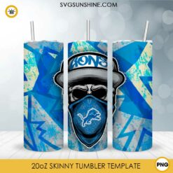 Detroit Lions Skull Hat Bandana 20oz Skinny Tumbler Template Design PNG