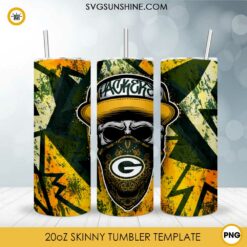 Green Bay Packers Skull Hat Bandana 20oz Skinny Tumbler Template Design PNG