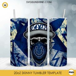 Indianapolis Colts Skull Hat Bandana 20oz Skinny Tumbler Template Design PNG