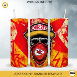 Kansas City Chiefs Skull Hat Bandana 20oz Skinny Tumbler Template Design PNG