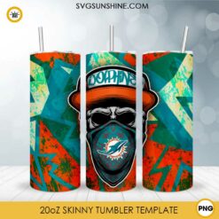 Miami Dolphins Skull Hat Bandana 20oz Skinny Tumbler Template Design PNG