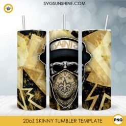 New Orleans Saints Skull Hat Bandana 20oz Skinny Tumbler Template Design PNG