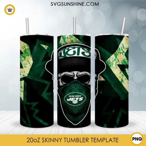 New York Jets Skull Hat Bandana 20oz Skinny Tumbler Template Design PNG