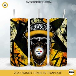 Pittsburgh Steelers Skull Hat Bandana 20oz Skinny Tumbler Template Design PNG