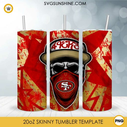 San Francisco 49ers Skull Hat Bandana 20oz Skinny Tumbler Template Design PNG