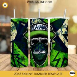 Seattle Seahawks Skull Hat Bandana 20oz Skinny Tumbler Template Design PNG