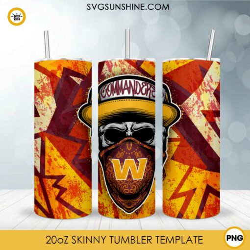 Washington Commanders Skull Hat Bandana 20oz Skinny Tumbler Template Design PNG