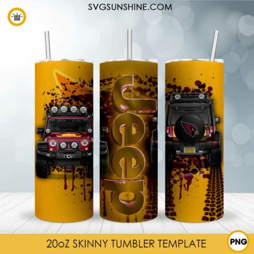 Arizona Cardinals Jeep Car 20oz Skinny Tumbler Design Template PNG