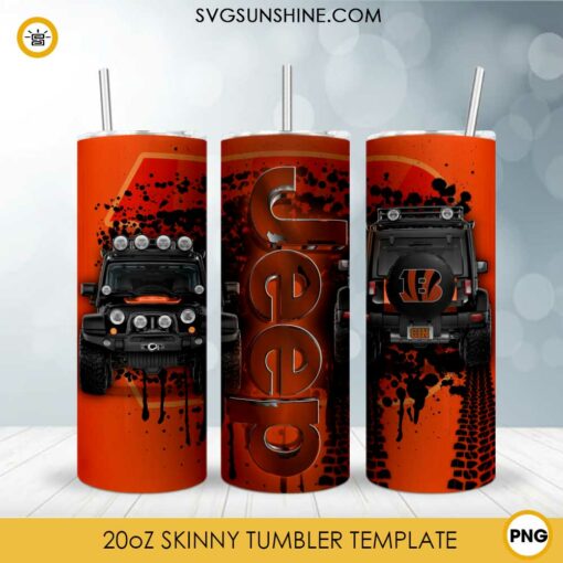 Cincinnati Bengals Jeep Car 20oz Skinny Tumbler Design Template PNG