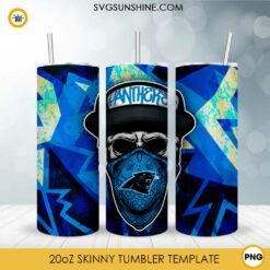 Carolina Panthers Skull Hat Bandana 20oz Skinny Tumbler Template Design PNG
