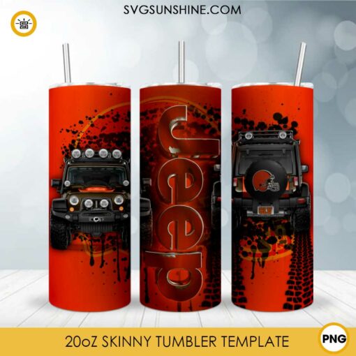 Cleveland Browns Jeep Car 20oz Skinny Tumbler Design Template PNG