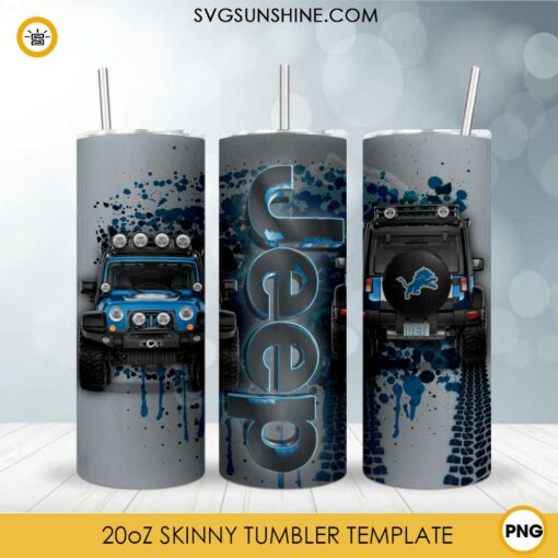 Detroit Lions Jeep Car 20oz Skinny Tumbler Design Template PNG