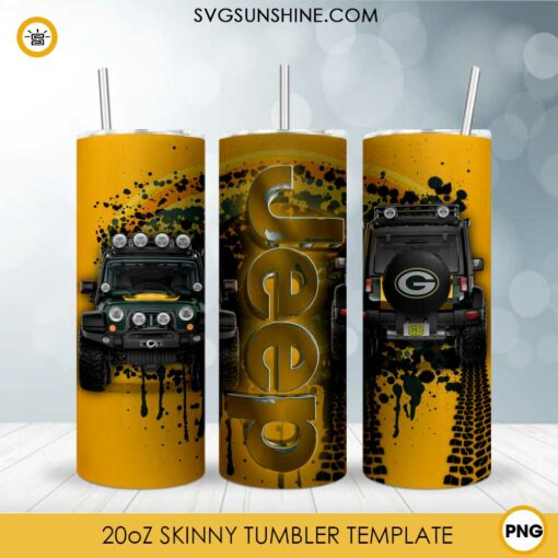 Green Bay Packers Jeep Car 20oz Skinny Tumbler Design Template PNG