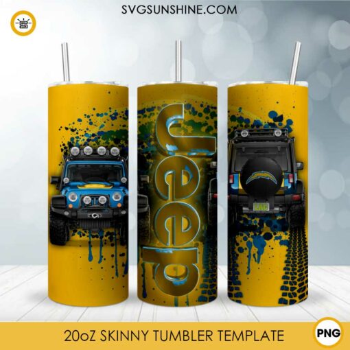 Los angeles Chargers Jeep Car 20oz Skinny Tumbler Design Template PNG