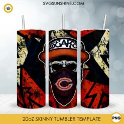 Chicago Bears Skull Hat Bandana 20oz Skinny Tumbler Template Design PNG